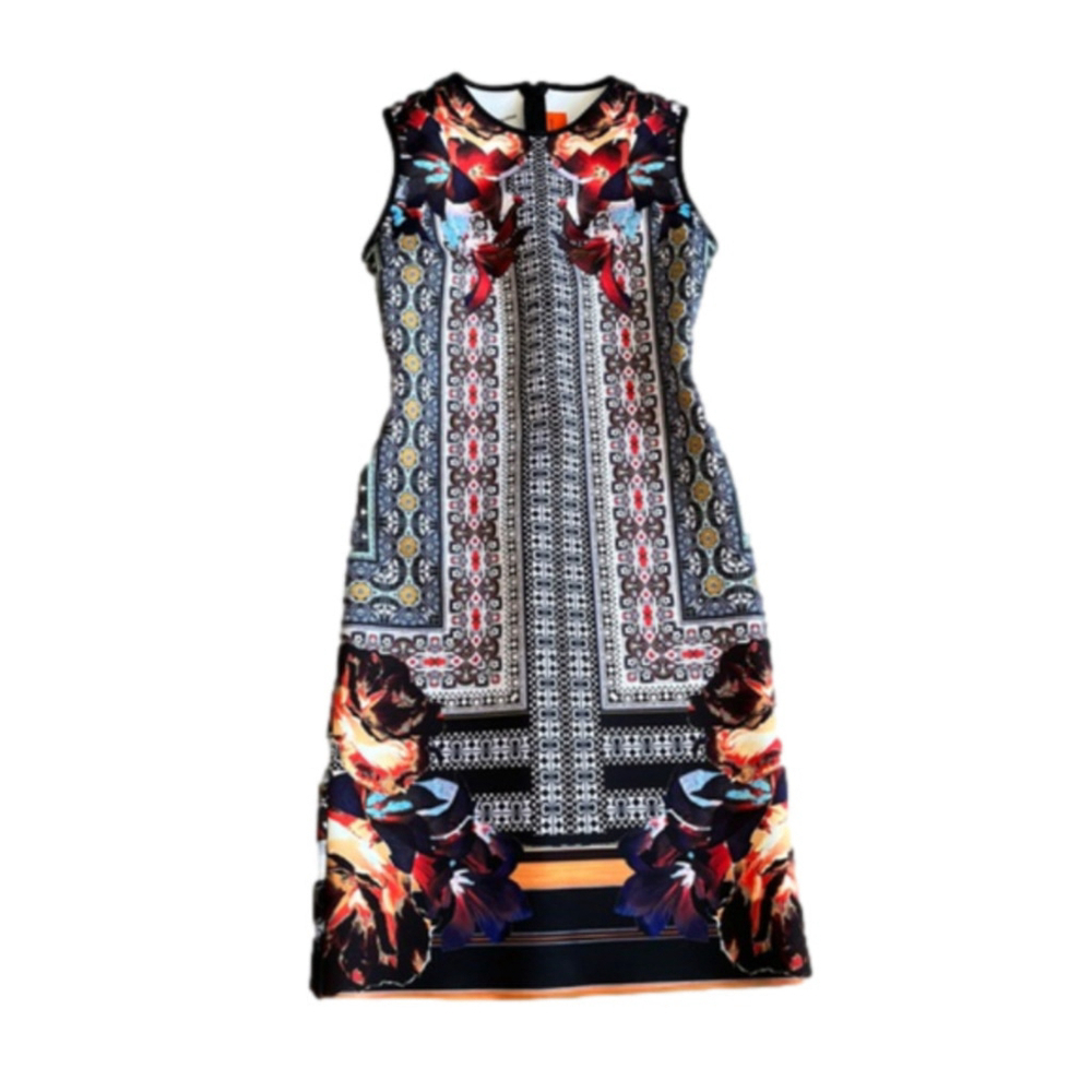 CLOVER CANYON Sleeveless Bodycon Mini Dress Scuba Neoprene Irish Box Pattern, XS